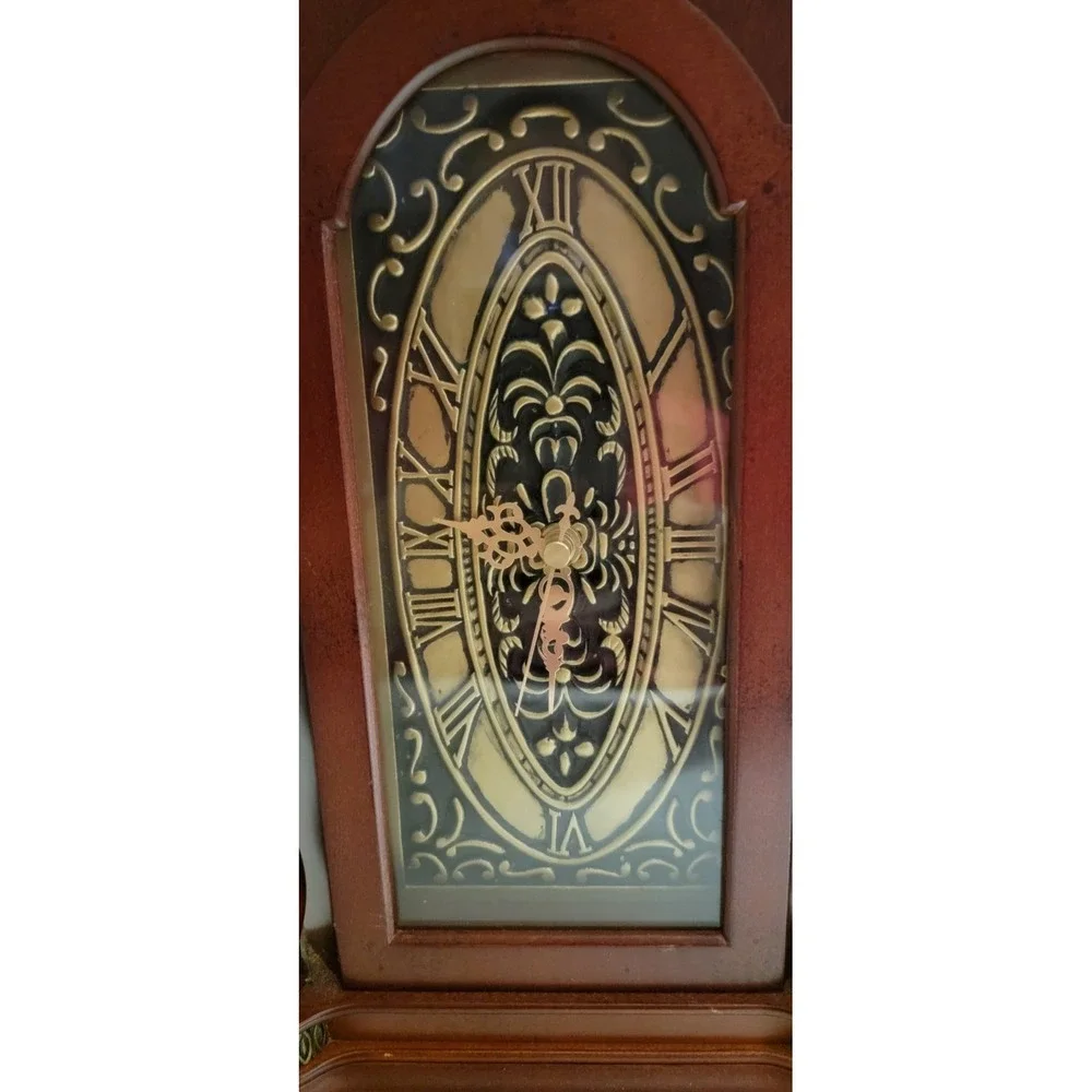 Vintage Cherry Wood Bombay Mantle Shelf Quartz Clock Hidden Storage Compartment